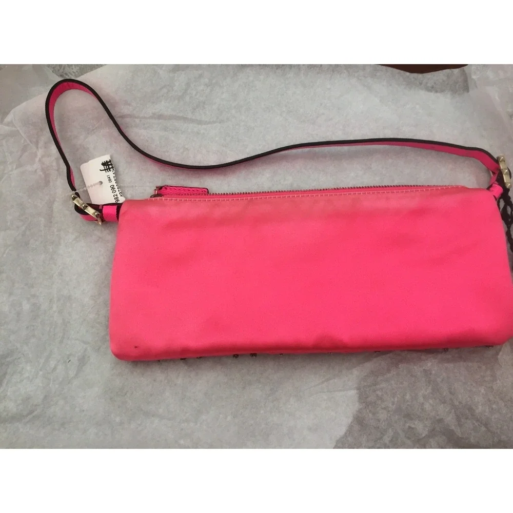 Valentino Garavani Pink Silk Satin Crystal Embellished Flower Pochette Bag